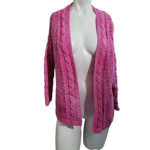 Talbots XS cable knit sweater cardigan open front tye dye pink mid-weight